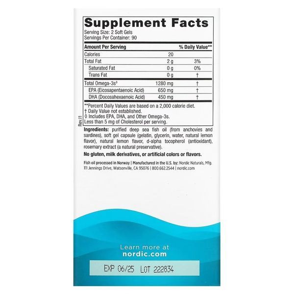 Рыбий Жир, Вкус Лимона, Nordic Naturals, Ultimate Omega, Lemon, 1,280 мг, 180 Капсул,  Nordic Naturals фото