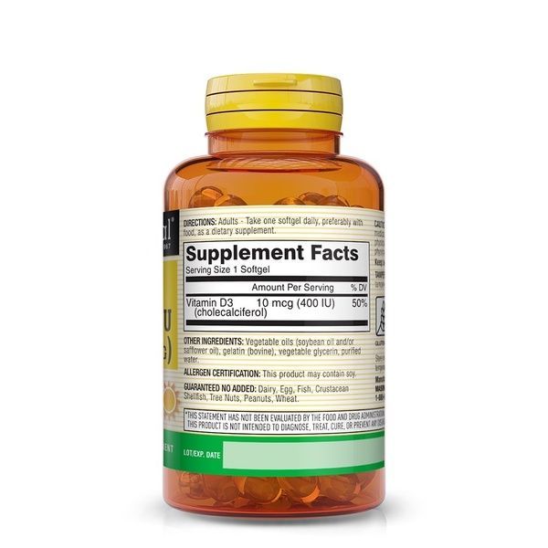 Витамин D3, 10 мкг (400 МЕ), Vitamin D3, Mason Natural, 100 гелевых капсул,  Mason Natural фото