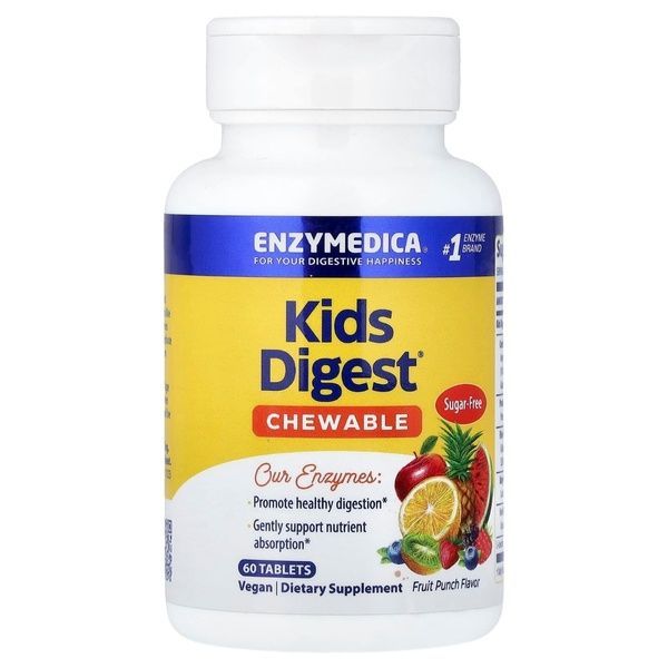 Ферменти травні для дітей, смак фруктів, Kids Digest, Chewable Digestive Enzymes, Enzymedica, 60 жувальних таблеток,  Enzymedica фото