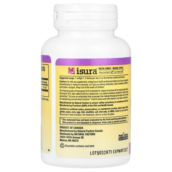 Коэнзим Q10, 100 мг, Coenzyme Q10, Natural Factors, 60 гелевых капсул,  Natural Factors фото