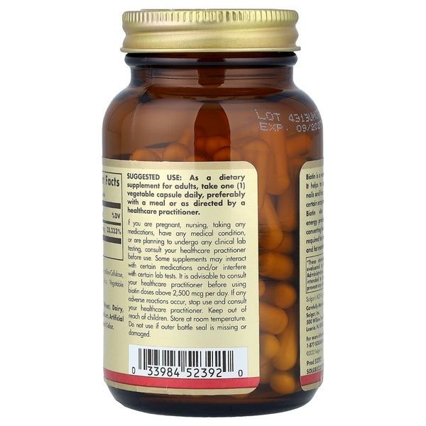 Біотин (В7) 10 000 мкг, Biotin, Solgar, 120 вегетаріанських капсул,  Solgar фото