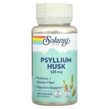 Лушпиння насіння подорожника, 525 мг, Psyllium Husk, Solaray, 100 вегетаріанських капсул,  Solaray фото