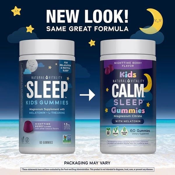 Дитячий сон та розслаблення, смак ягід, CALM, Kids Sleep Gummies With Melatonin, Natural Vitality, 60 жувальних цукерок,  Natural Vitality фото