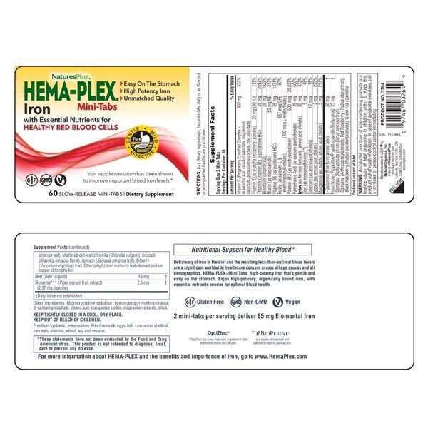 Залізо з поживними речовинами, Hema-Plex, Iron with Essential Nutrients, Natures Plus, 60 міні-таблеток,  Natures Plus фото