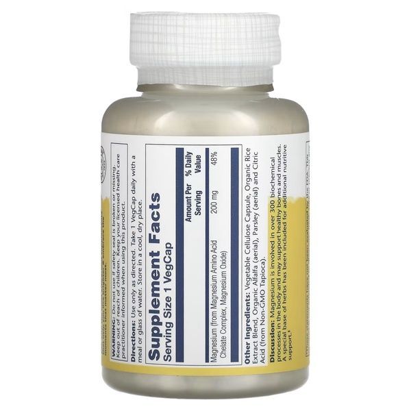 Магній, 200 мг, Magnesium, Solaray, 100 вегетаріанських капсул,  Solaray фото