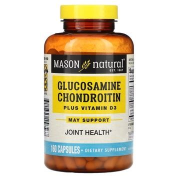 Глюкозамін, хондроїтин та вітамін D3, Glucosamine Chondroitin Plus Vitamin D3, Mason Natural, 160 капсул,  Mason Natural фото