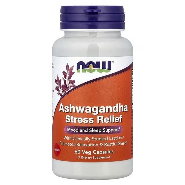 Ашваганда, Ashwagandha Stress Relief, Now Foods, 60 вегетаріанських капсул,  Now Foods фото
