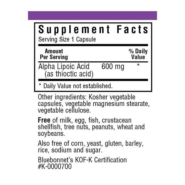 Альфа-Ліпоєва Кислота 600 мг, Bluebonnet Nutrition, 30 рослинних капсул,  Bluebonnet Nutrition фото