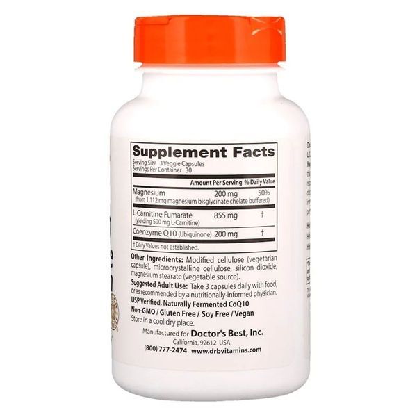 Коэнзим Q10, L-Карнитин и Магний, CoQ10 L-Carnitine Magnesium, Doctor's Best, 90 капсул,  Doctor's Best фото