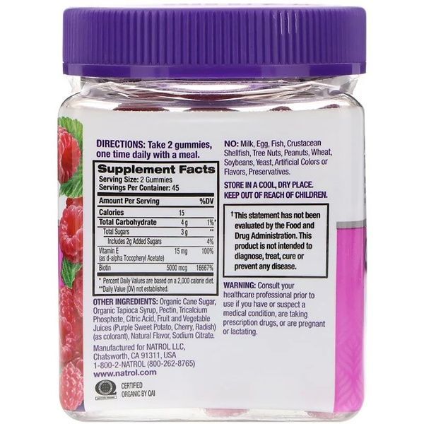 Комплекс для волос, кожи и ногтей, Вкус малины, Natrol, Hair, Skin & Nails, 90 жевательных таблеток,  Natrol фото
