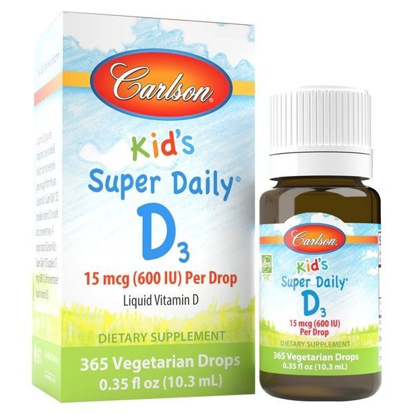 Витамин D3 для Детей в Каплях, 600 МЕ, Kid's Super Daily D3, Carlson, 10.3 мл,  Carlson фото