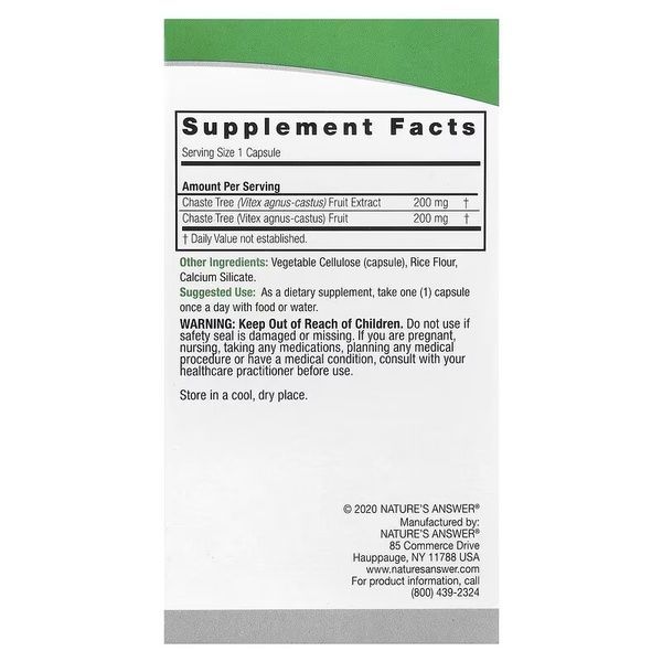 Вітекс священний, 400 мг, Chasteberry, Vitex Agnus-Castus, Nature's Answer, 90 вегетаріанських капсул,  Nature's Answer фото
