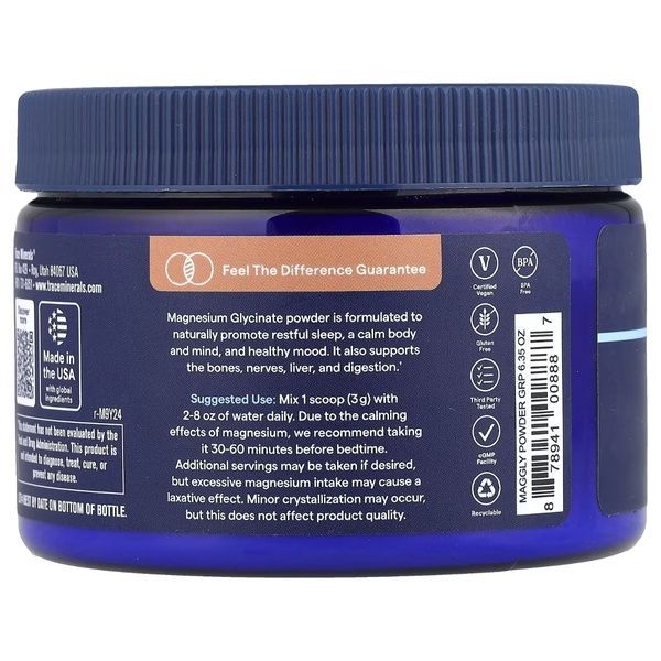 Магній гліцинат, смак винограду, Magnesium Glycinate Powder, Trace, 180 гр,  Trace фото