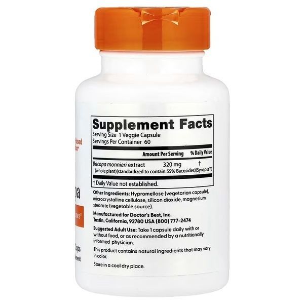 Бакопа, 320 мг, Bacopa, Doctor's Best, 60 вегетарианских капсул,  Doctor's Best фото