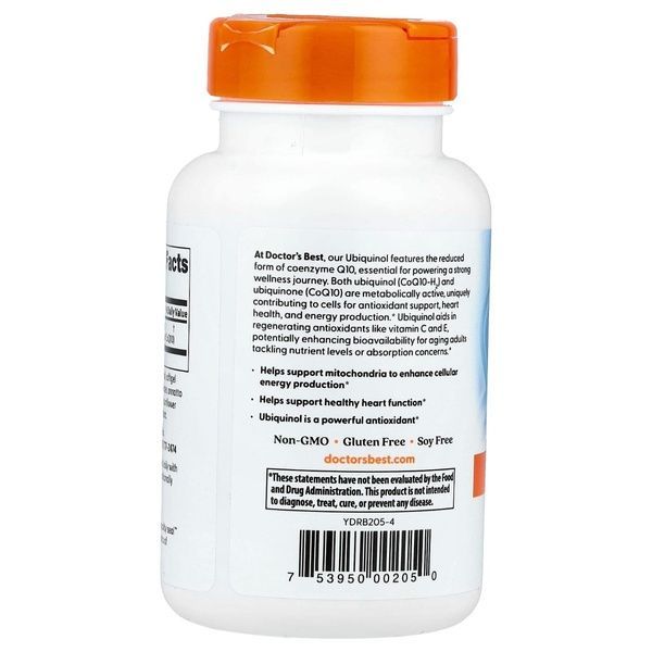 Убихинол, Ubiquinol with Kaneka, Doctor's Best, 100 мг, 60 желатиновых капсул,  Doctor's Best фото
