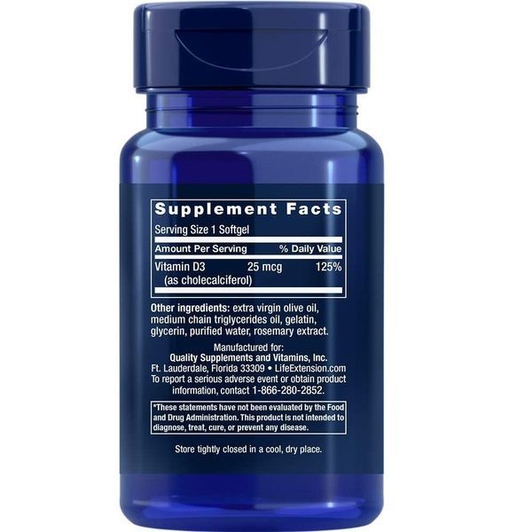 Витамин D3, Vitamin D3, Life Extension, 25 мкг (1000 МЕ), 90 гелевых капсул,  Life Extension фото