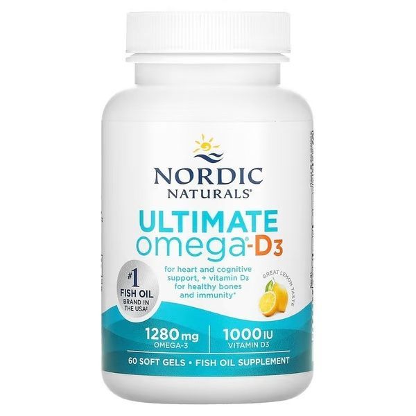 Омега-3 и витамин D3, 1280 мг и 25 мкг (1000 МЕ), вкус лимона, Ultimate Omega-3D, Nordic Naturals, 60 гелевых капсул,  Nordic Naturals фото
