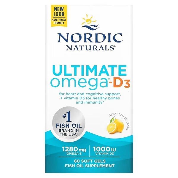 Омега-3 и витамин D3, 1280 мг и 25 мкг (1000 МЕ), вкус лимона, Ultimate Omega-3D, Nordic Naturals, 60 гелевых капсул,  Nordic Naturals фото