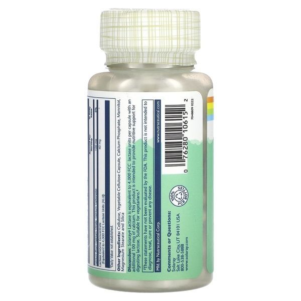 Лактаза, 40 мг, Lactase, Solaray, 100 вегетаріанських капсул,  Solaray фото