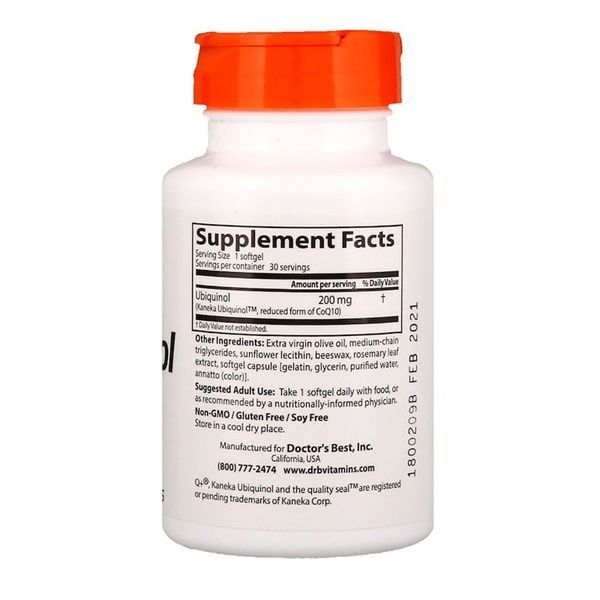 Убихинол, Ubiquinol with Kaneka, Doctor's Best, 200 мг, 30 желатиновых капсул,  Doctor's Best фото