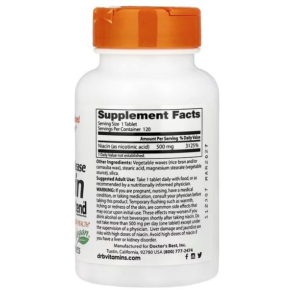 Ниацин, Витамин В3, 500 мг, Sustained-Release Niacin with niaXtend, Doctor's Best, 120 таблеток,  Doctor's Best фото