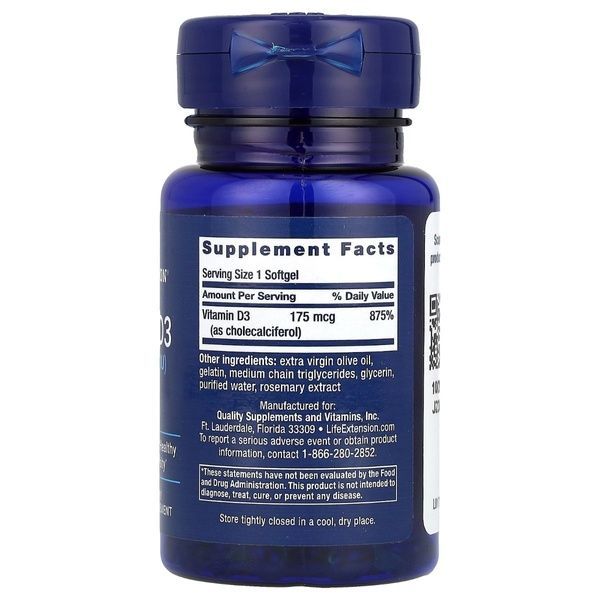 Витамин D3, Life Extension, Vitamin D3, 175 мкг (7000 МЕ), 60 гелевых капсул,  Life Extension фото