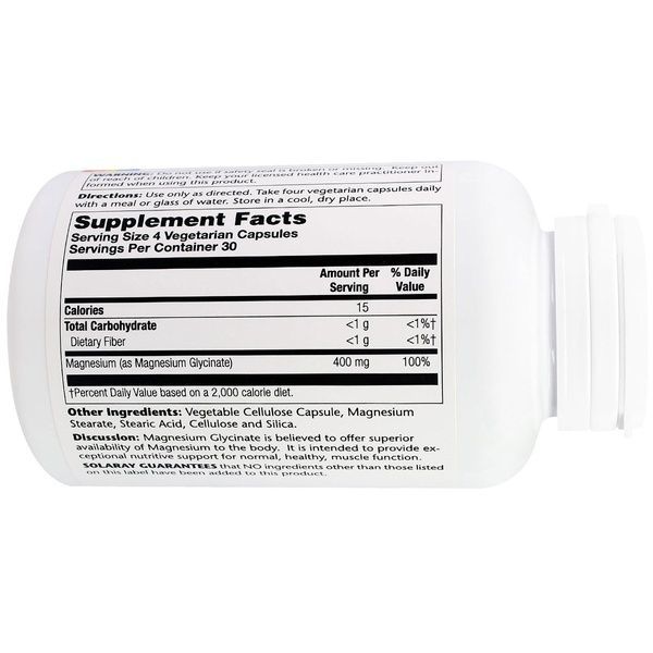 Магній Гліцинат, Magnesium Glycinate, Solaray, 400 мг, 120 вегетаріанських капсул,  Solaray фото