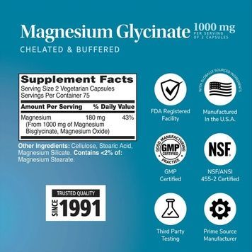 Магній гліцинат, 1000 мг, Magnesium Glycinate, 21st Century, 150 вегетаріанських капсул,  21st Century фото