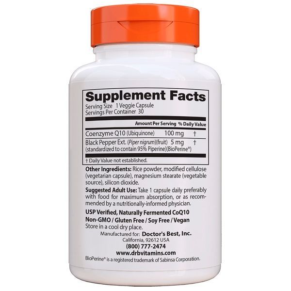 Коензим Q10 Високої Абсорбації 100мг, BioPerine, Doctor's Best, 30 гелевих капсул,  Doctor's Best фото