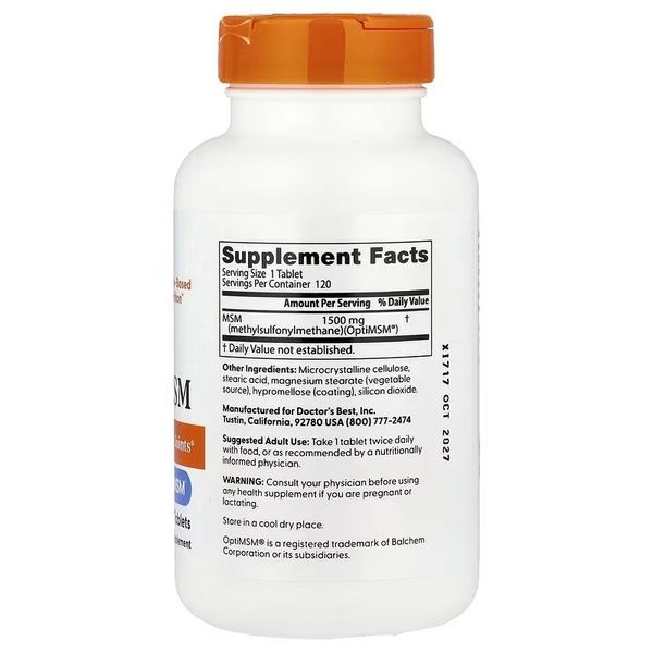МСМ (метілсульфонілметан) 1500, OptiMSM, Doctor's Best, 120 таблеток,  Doctor's Best фото