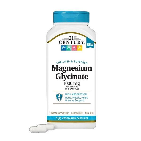 Магній гліцинат, 1000 мг, Magnesium Glycinate, 21st Century, 150 вегетаріанських капсул,  21st Century фото