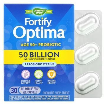 Пробиотики для взрослых 50+, 50 млрд КОЕ, Fortify Optima Probiotic, Adult 50+, Nature's Way, 30 вегетарианских капсул,  Nature's Way фото