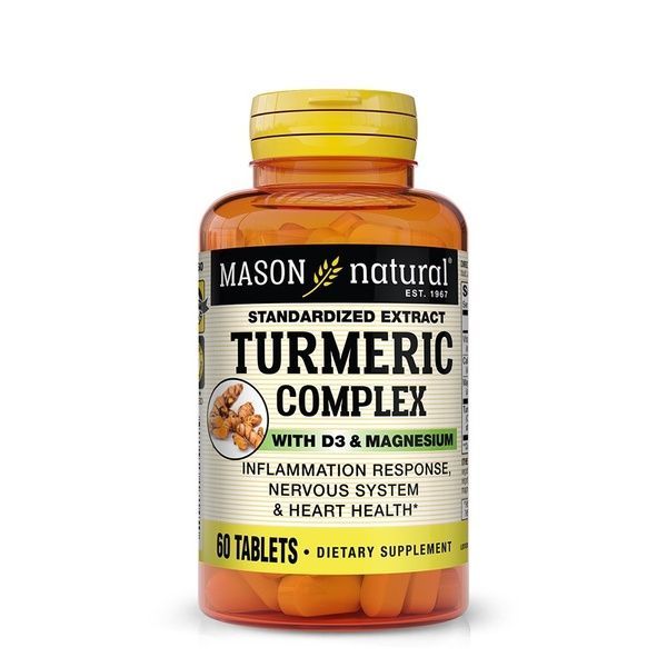 Комплекс куркуми з вітаміном D3 та магнієм, Turmeric Complex With Vitamin D3 & Magnesium, Mason Natural, 60 таблеток,  Mason Natural фото
