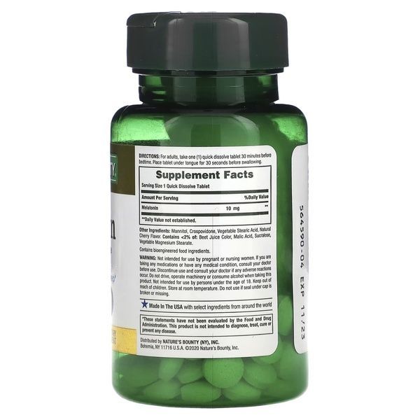 Мелатонін швидко розчинний, 10 мг, смак вишні, Melatonin, Nature's Bounty, 45 таблеток,  Nature's Bounty фото