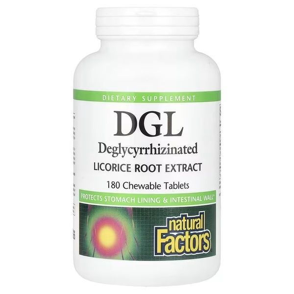 Солодка (Лакрица), деглицирризиновый экстракт корня, DGL, Deglycyrrhizinated Licorice Root Extract, Natural Factors, 180 жевательных таблеток,  Natural Factors фото
