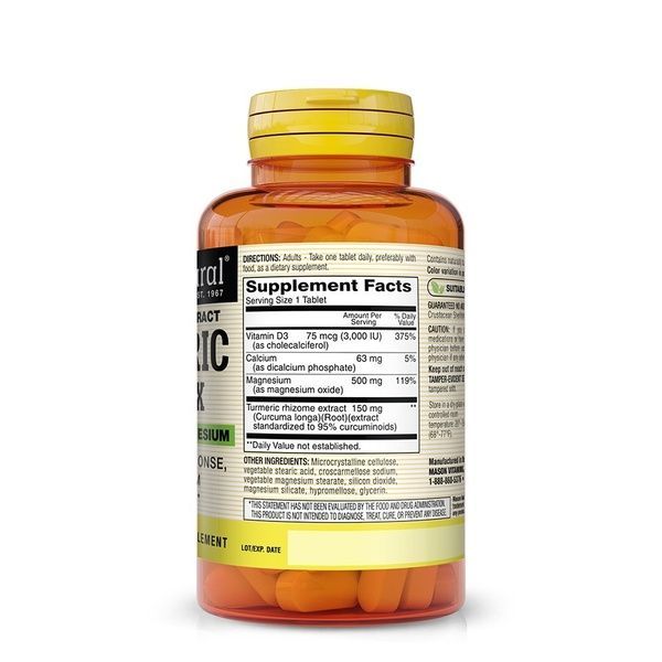 Комплекс куркуми з вітаміном D3 та магнієм, Turmeric Complex With Vitamin D3 & Magnesium, Mason Natural, 60 таблеток,  Mason Natural фото