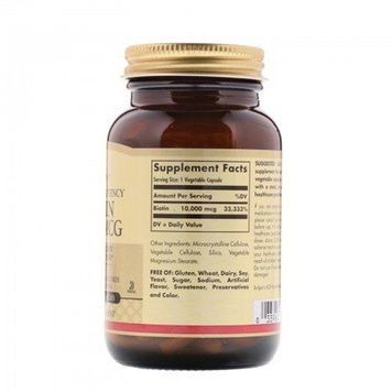 УЦІНКА Біотин (В7) 10 000 мкг, Biotin, Solgar, 60 вегетаріанських капсул (пошкодження упаковки),  Solgar фото