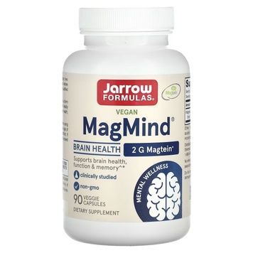 Магний L-треонат, здоровье мозга, Vegan MagMind, Brain Health, Jarrow Formulas, 90 вегетарианских капсул,  Jarrow Formulas фото