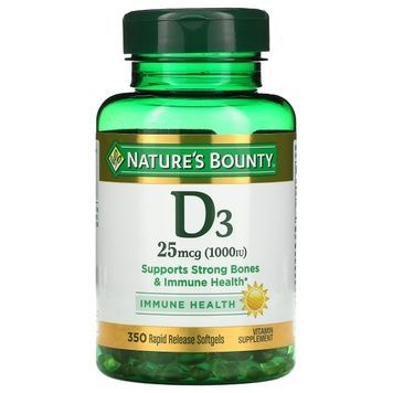 Вітамін D3 швидкого вивільнення, 1000 МО, 25 мкг, Vitamin D, Nature's Bounty, 350 гелевих капсул,  Nature's Bounty фото