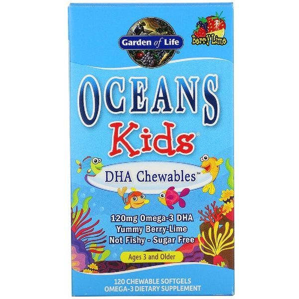 Комплекс Для Дітей Омега 3, З ДГК, Oceans Kids, Garden of Life, Від 3 Років і Старше, Смак Ягідний Лайм, 120 мг, 120 жувальних м'яких таблеток,  Garden of Life фото