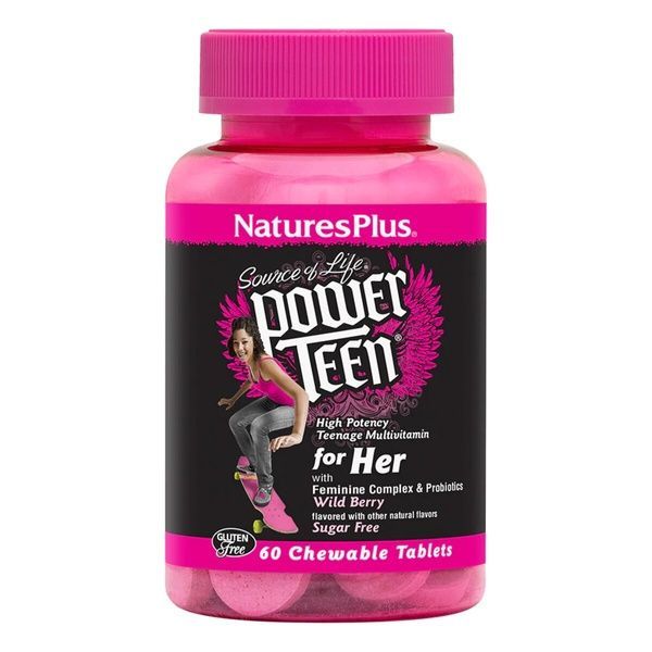 Мультивитамины для Девушек, Вкус Лесных Ягод, Power Teen, Natures Plus, 60 жевательных таблеток,  Natures Plus фото
