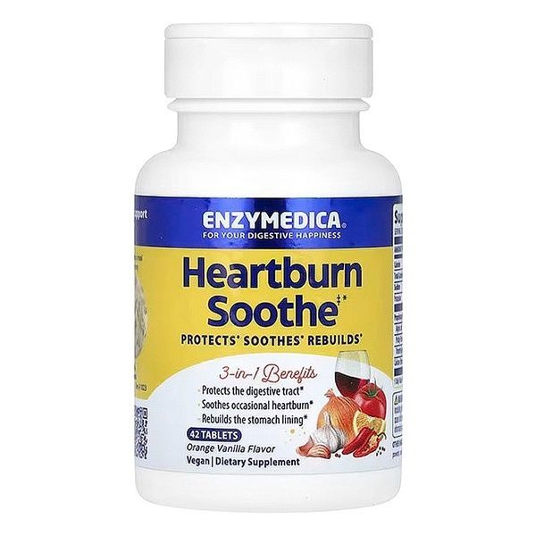 Комплекс для полегшення печії, смак апельсину та ванілі, Heartburn Soothe, Enzymedica, 42 жувальні таблетки,  Enzymedica фото