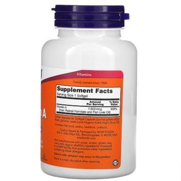 Вітамін А, Vitamin A, Now Foods, 25,000 МО, 250 желатинових капсул,  Now Foods фото