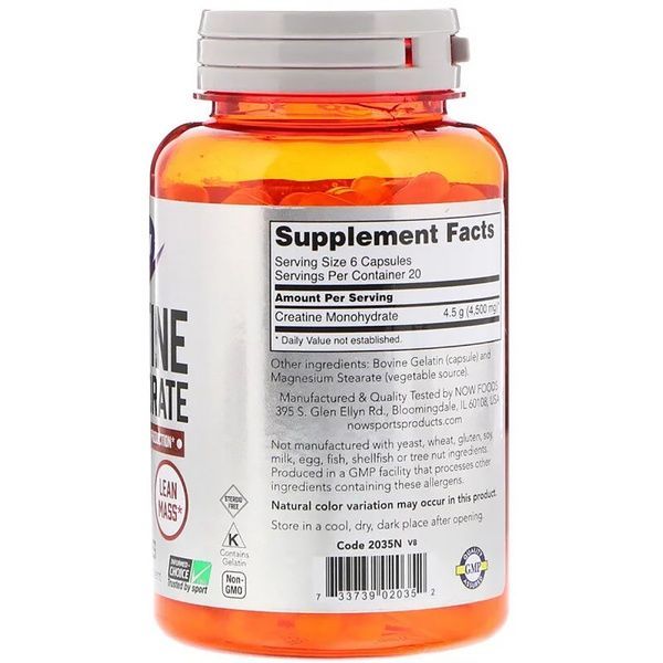 Моногідрат креатину, 750 мг, Now Foods, Creatine Monohydrate, 120 капсул,  Now Foods фото
