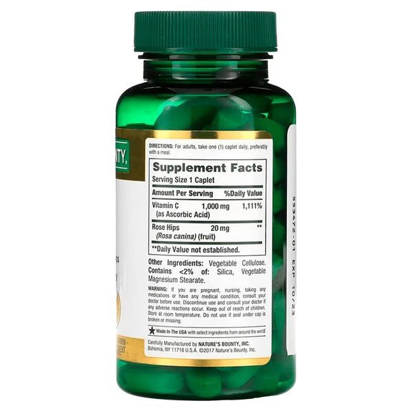 Вітамін С з шипшиною, 1000 мг, Vitamin C with Rose Hips, Nature's Bounty, 100 каплет,  Nature's Bounty фото