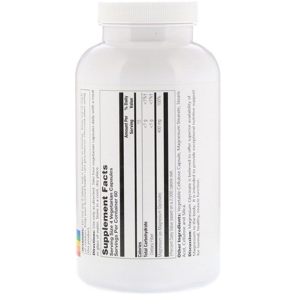 Гліцинат Магнію, Magnesium Glycinate, 400 мг, Solaray, 240 Вегетаріанських Капсул,  Solaray фото