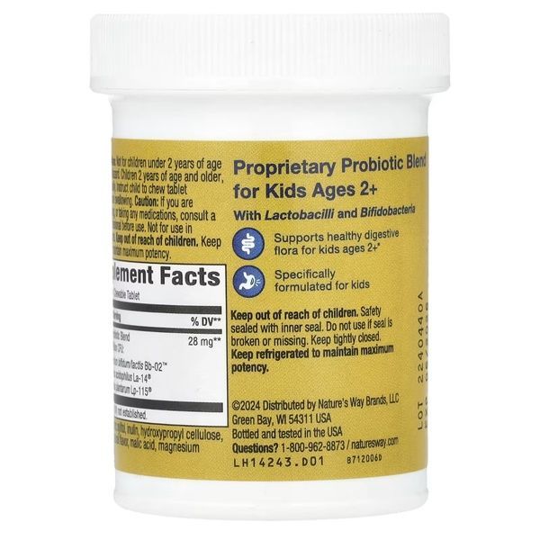 Пробіотики для дітей від 2 років, 3 млрд КУО, смак вишні, Primadophilus Kids Probiotic, Nature's Way, 30 жувальних таблеток,  Nature's Way фото