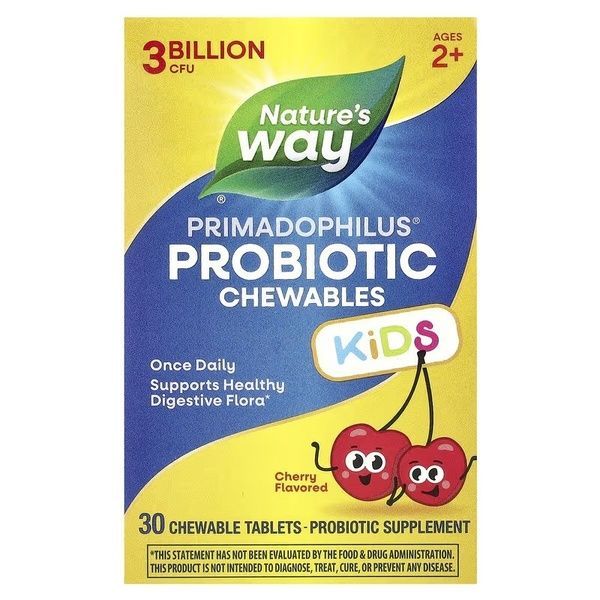 Пробіотики для дітей від 2 років, 3 млрд КУО, смак вишні, Primadophilus Kids Probiotic, Nature's Way, 30 жувальних таблеток,  Nature's Way фото