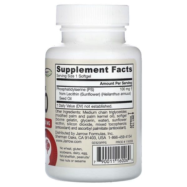 Фосфатидилсерин, 100 мг, PS100, Phosphatidylserine, Jarrow Formulas, 60 гелевых капсул,  Jarrow Formulas фото