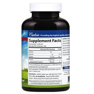 Лецитин, 1200 мг, Lecithin, Carlson, 100 желатинових капсул,  Carlson фото